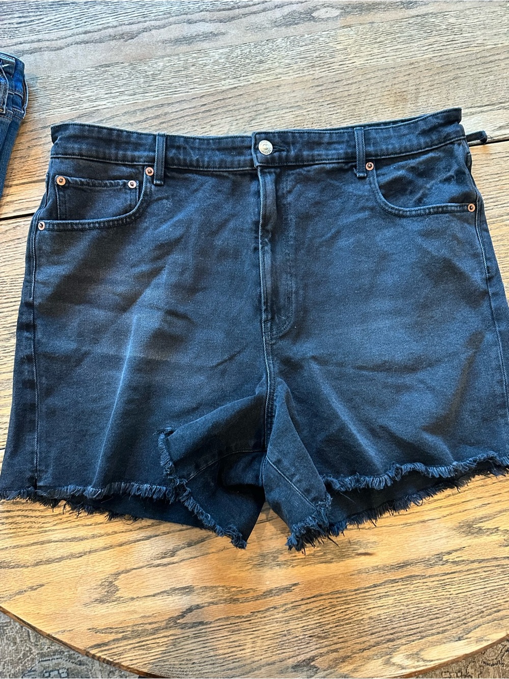 American Eagle Outfitters Black High-Waist Frayed Hem Denim Shorts
